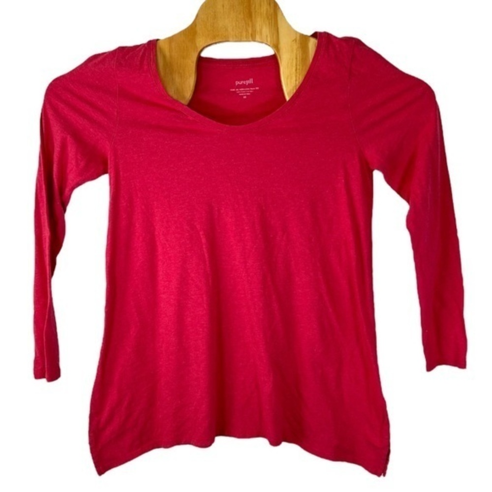 Pure Jill High Low Pink Pima‎ Cotton Long Sleeve Tee       Sz XS